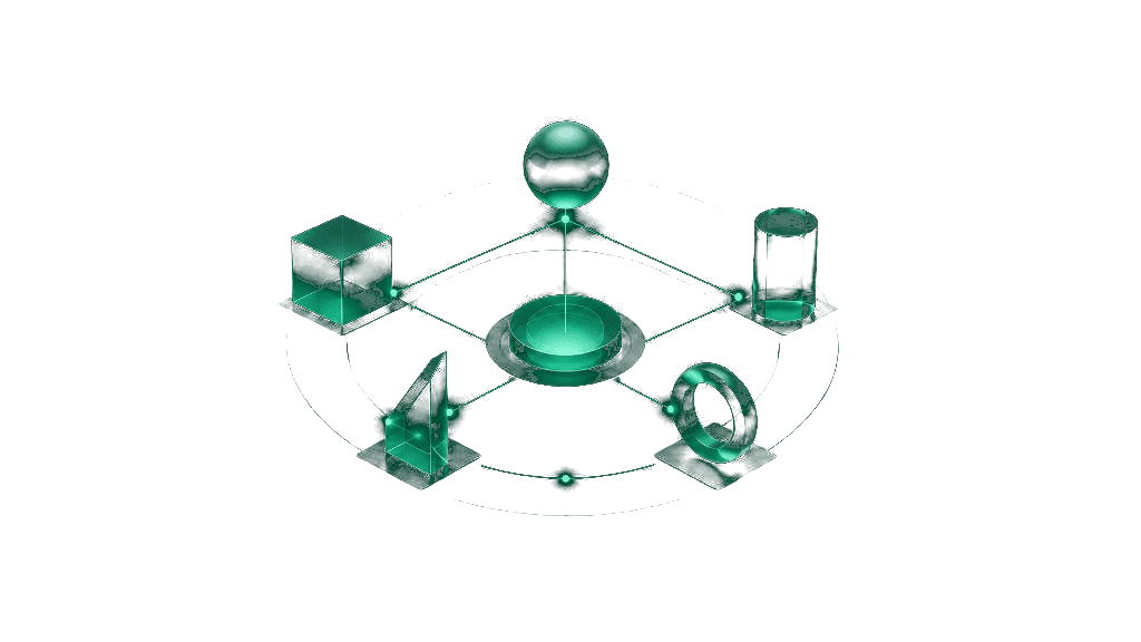 Connected crypto assets forming a single index — abstract 3D visualization